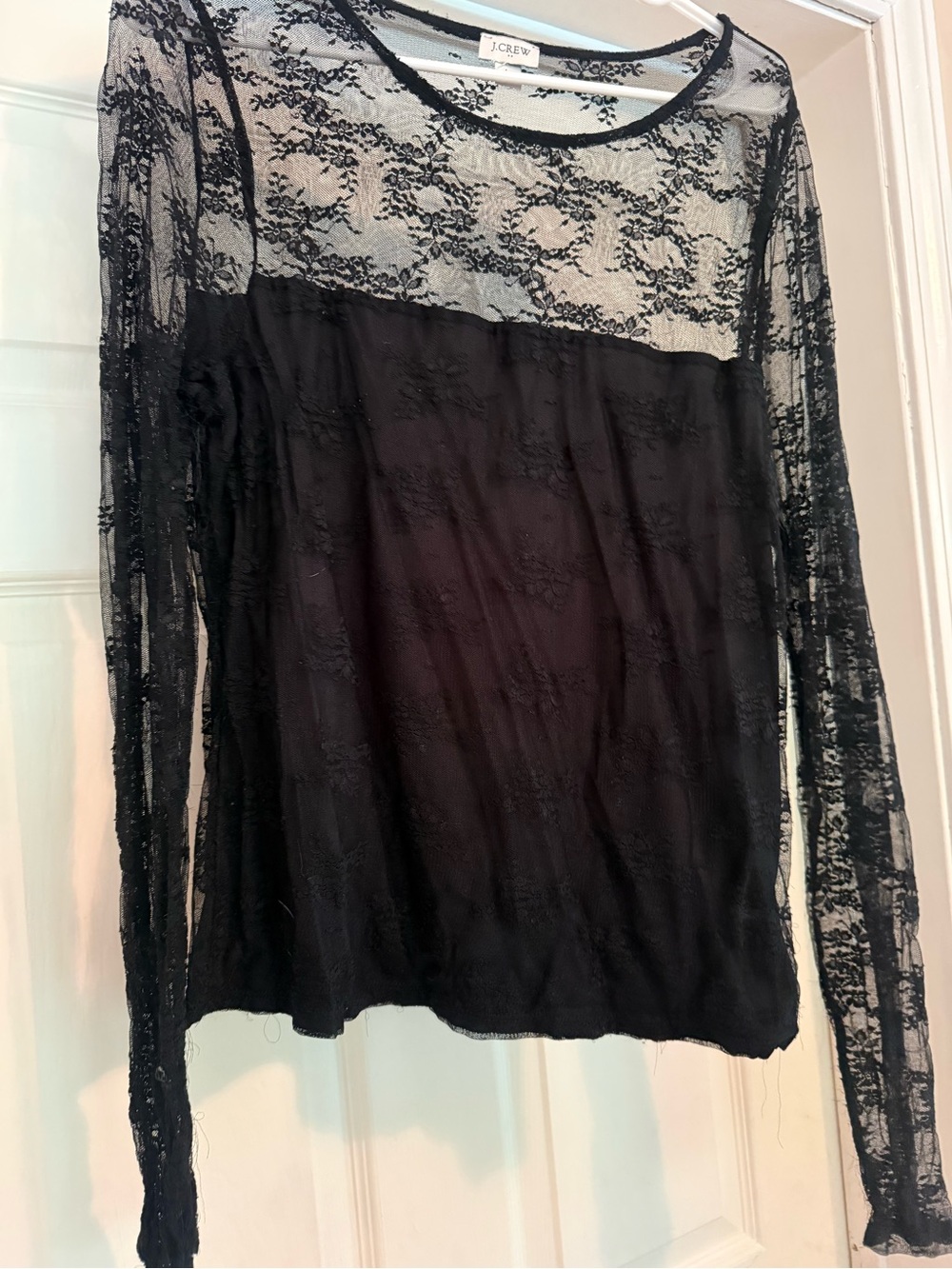 J. Crew Black Lace Panel Long-Sleeve Tee